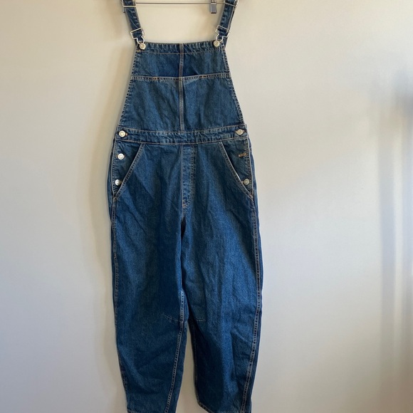 Zara barrel leg bib jumpsuit Denim Overalls size large baggy - Picture 4 of 9